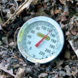 Compost thermometer measures correct heat for killing weeds. 